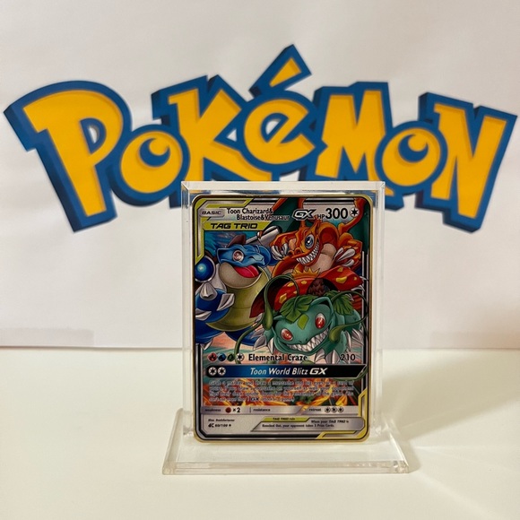 Pokemon Toon Charizard & Blastoise & Venusaur GX 60/100 Metal Gold Card HP 300 - Picture 1 of 3
